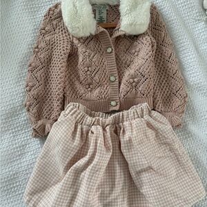 Rachel Zoe 2T Pink Knit Baby Outfit with Faux Fur Collar